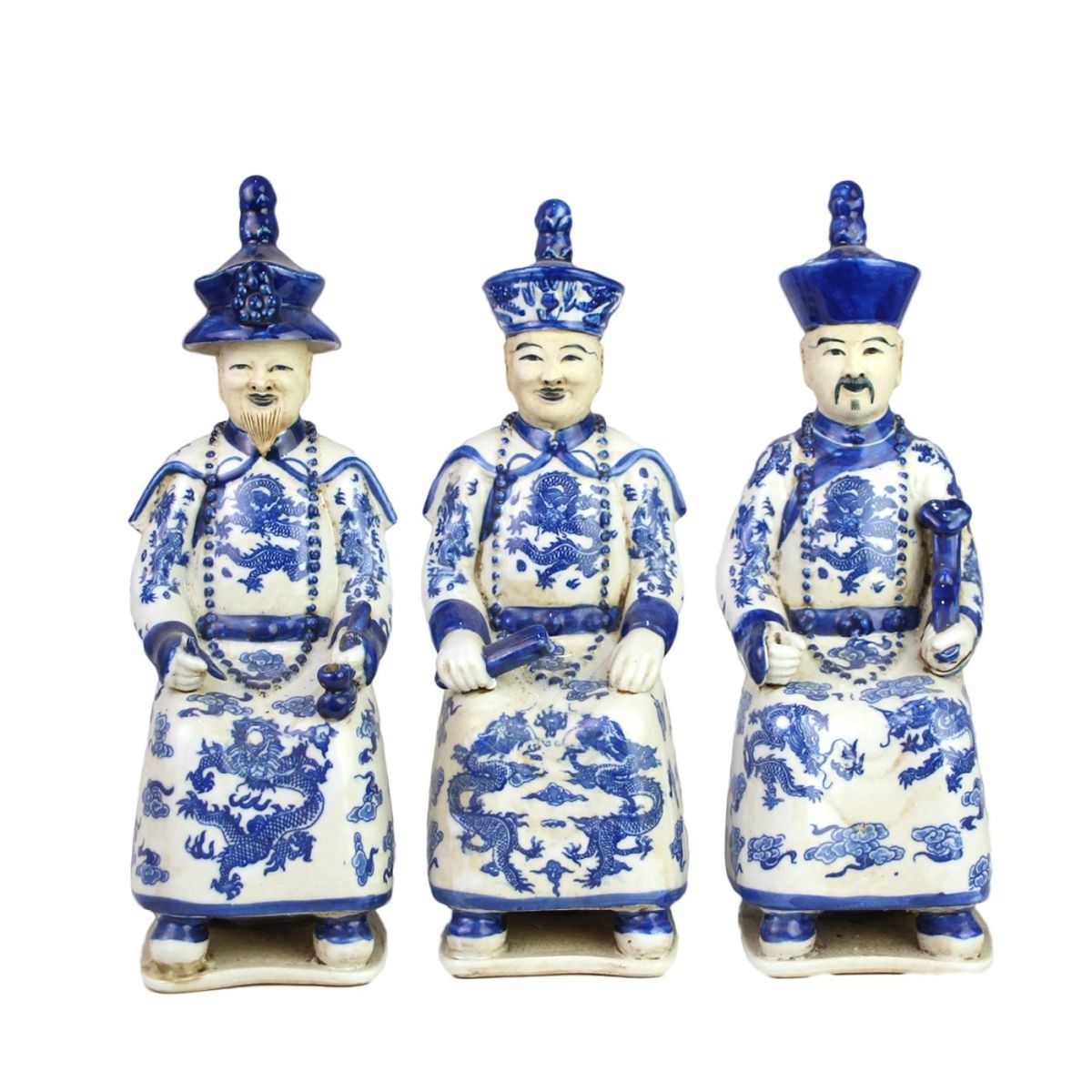 Blue And White Sitting Qing Emperors of 3 Generations - Set