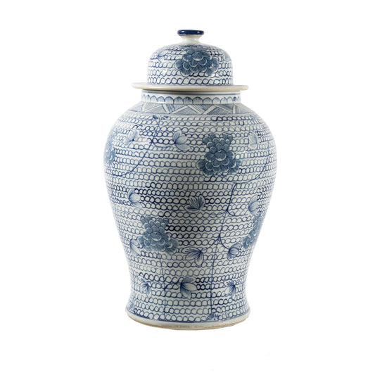 Blue and White Porcelain Chain Temple Jar 18"