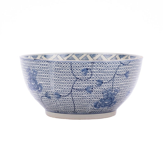 Blue And White Porcelain Chain Bowl 15.5" Diameter