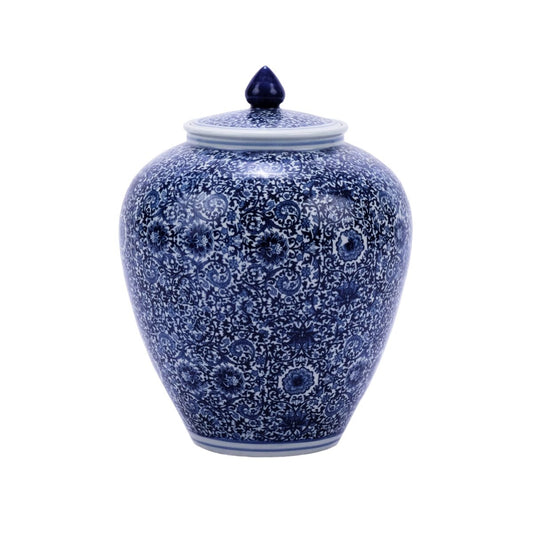 Blue and White Cluster Flower Ginger Jar 14"