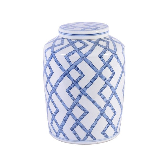 Blue and White Bamboo Joints Round Tea Jar 14"