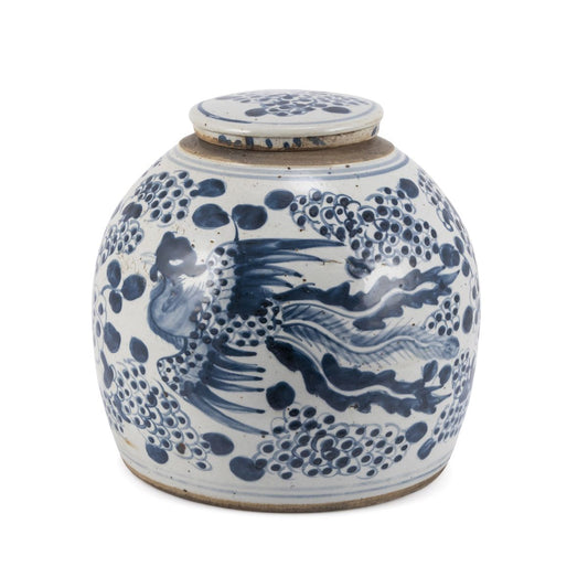 Blue & White Vintage Ginger Jar Phoenix Motif - Large