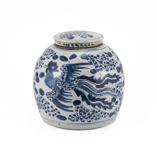 Blue & White Vintage Ginger Jar Phoenix Motif - Small