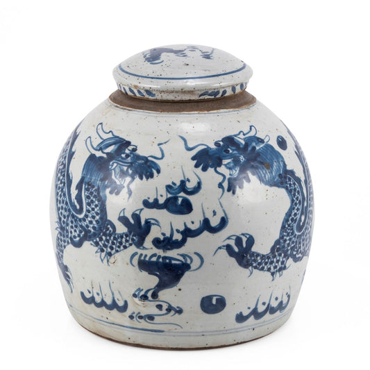 Blue & White Vintage Ginger Jar Dragon Motif - Large