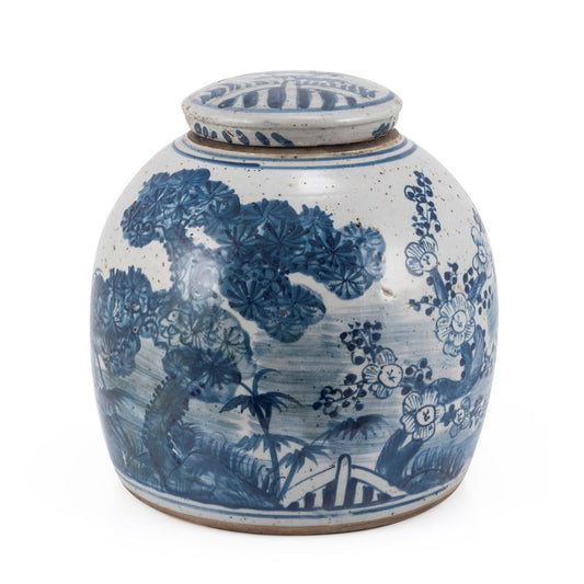 Blue & White Vintage Ginger Jar Pine Motif - Large