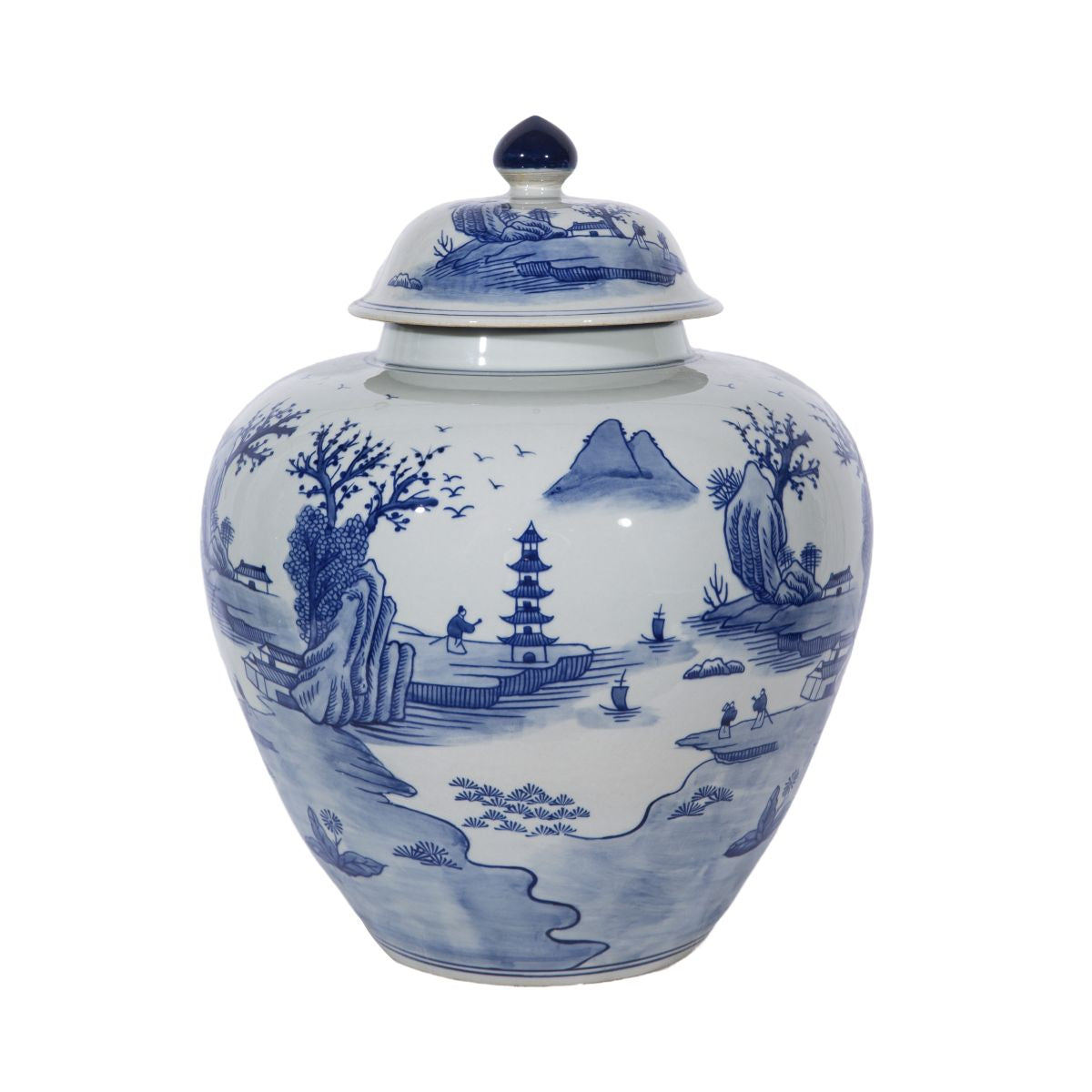 Blue and White Riverside Pagoda General Jar 18"