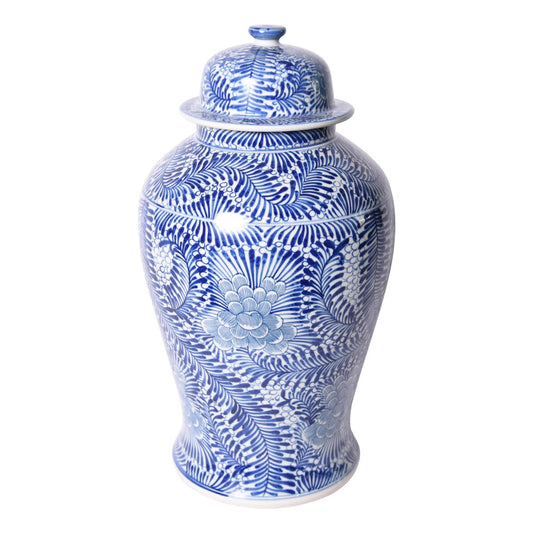 Blue And White Blooming Flower Porcelain Temple Jar