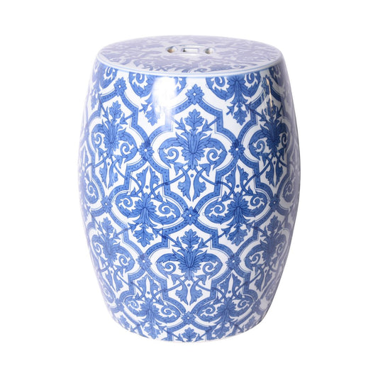 Blue and White Paris Floral Porcelain Garden Stool