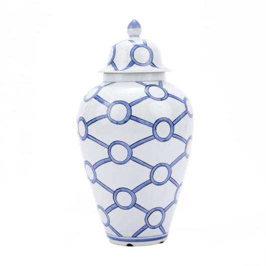 Blue & White Crossing Circles Porcelain Temple Jar