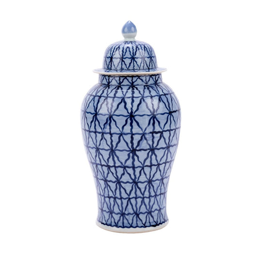 Blue And White Cobalt Chess Grids Porcelain Temple Jar