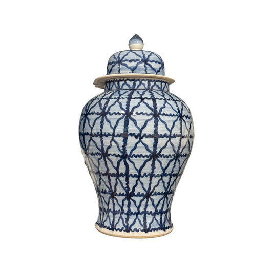 BW Cobalt Chess Grids Temple Jar Medium 18"