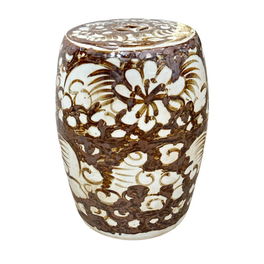 Rustic Brown Porcelain Porcelain Garden Stool Twist Flower