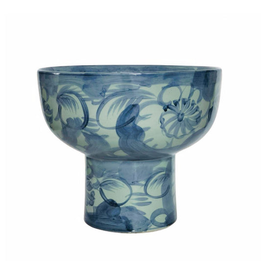 Blue & White Silla Flower Porcelain Tall Base Bowl