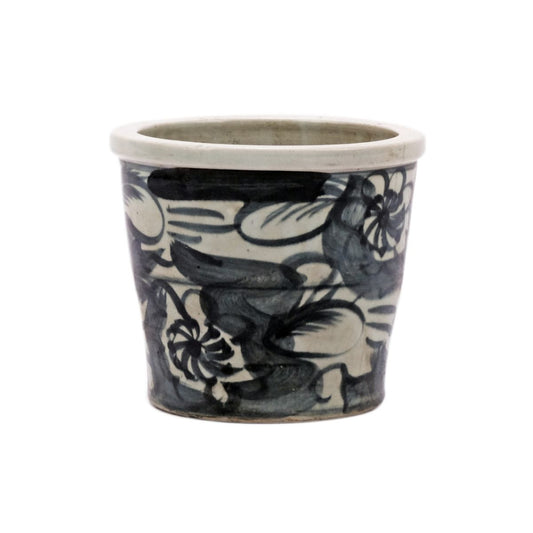 Black SIlla Orchild Porcelain Pot Twisted Flower