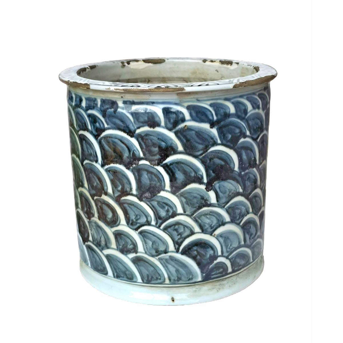 Blue And White Porcelain Orchid Pot Fish Scale Motif