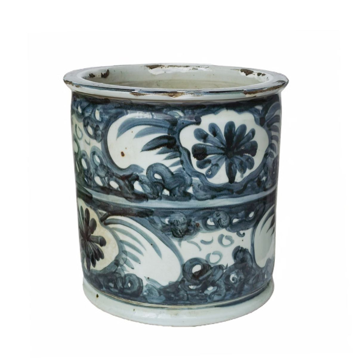 Blue And White Porcelain Orchid Pot Sea Flower Motif