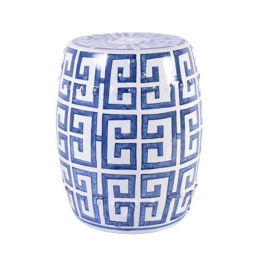 Blue and White Greek Key Porcelain Garden Stool