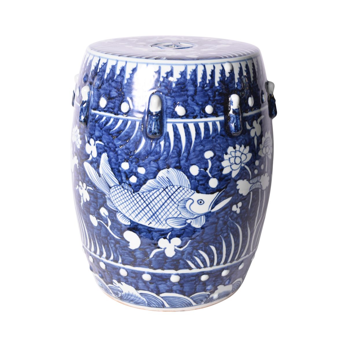 Blue Fish Lotus Garden Stool