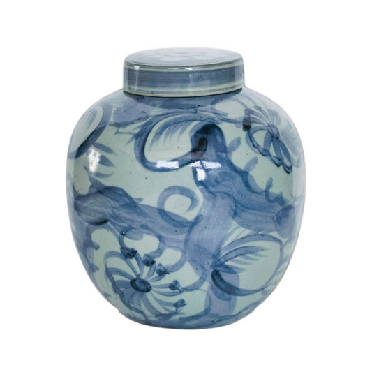 Blue & White Silla Flower Porcelain Ming Jar 9.5"