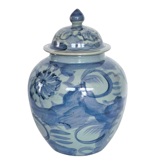 Blue & White Silla Flower Porcelain Lidded Jar 14.5"