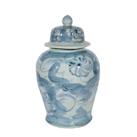 Blue And White Silla Flower Temple Jar Medium 20"