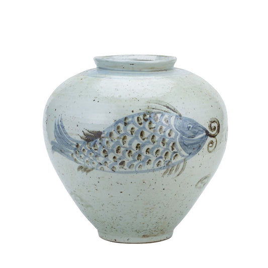 Blue And White Porcelain Silla Koi Fish Jar