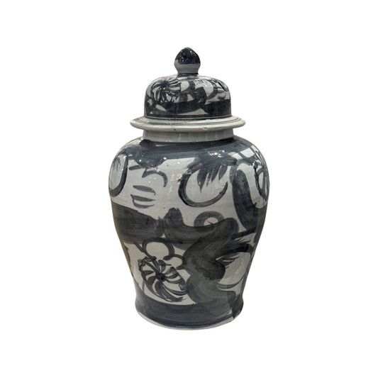 Black Silla Flower Porcelain Temple Jar Medium