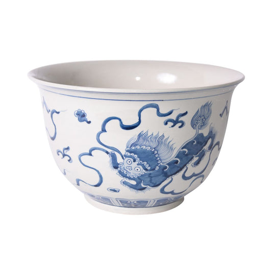 Blue And White Foo Dog Bowl 16" Diameter