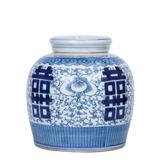 Blue And White Blooming Double Happiness Jar