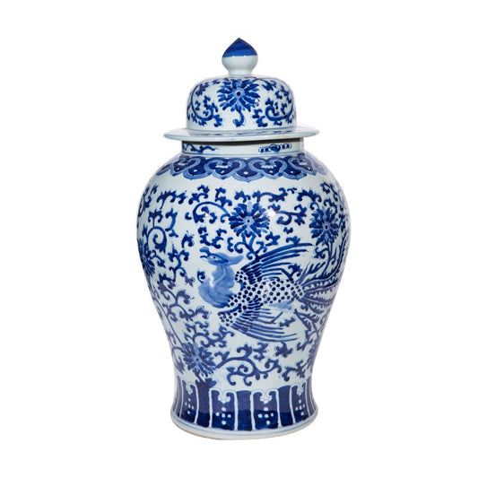 Blue White Porcelain Phoenix Temple Jar 21"