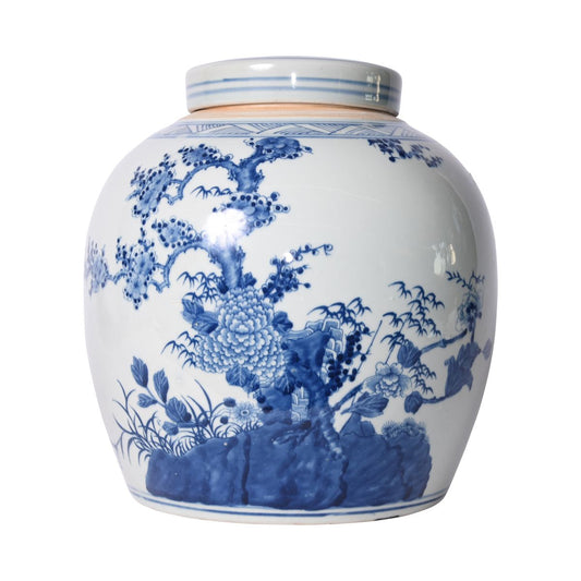 Blue & White Four Season Porcelain Ginger Jar 13"