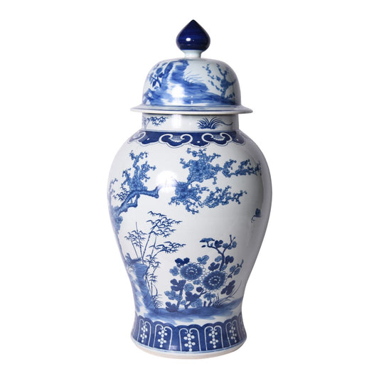 Blue And White Porcelain Four Season Plants Large Temple Jar 29"