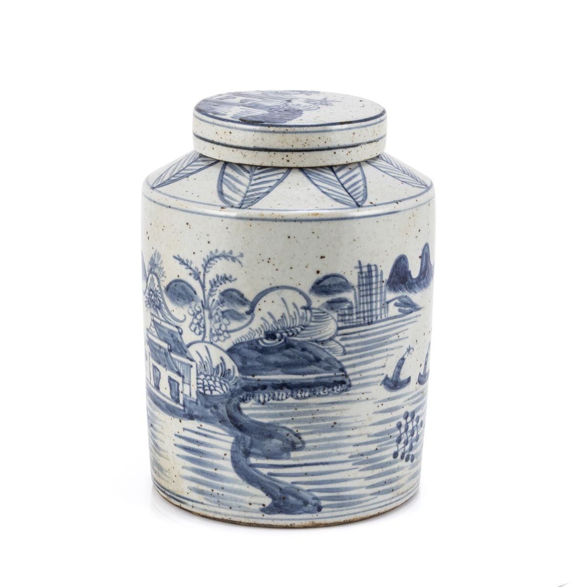 Blue And White Village House Tea Jar