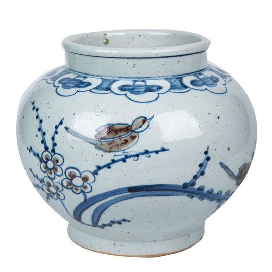 Blue And White Small Jar With Red Bird