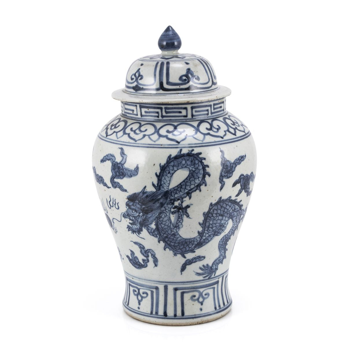 Blue And White Small Porcelain Temple Jar With Dragon 15.5"