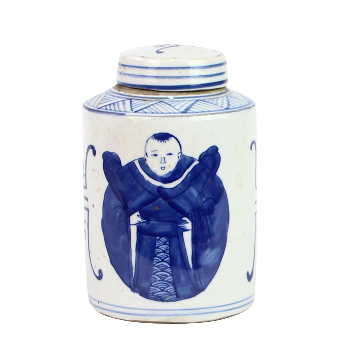 Blue And White Porcelain Mini Tea Jar Ancient Scholar