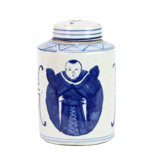 Blue And White Porcelain Mini Tea Jar Ancient Scholar