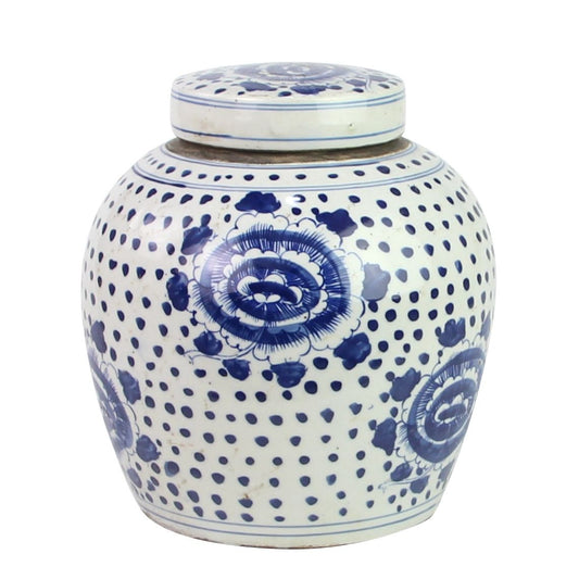 Blue And White Ming Jar Peony Dots