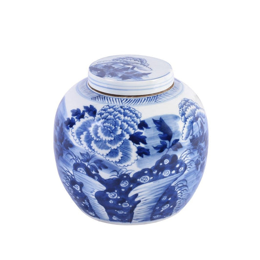 Blue and White Peony Ginger Jar