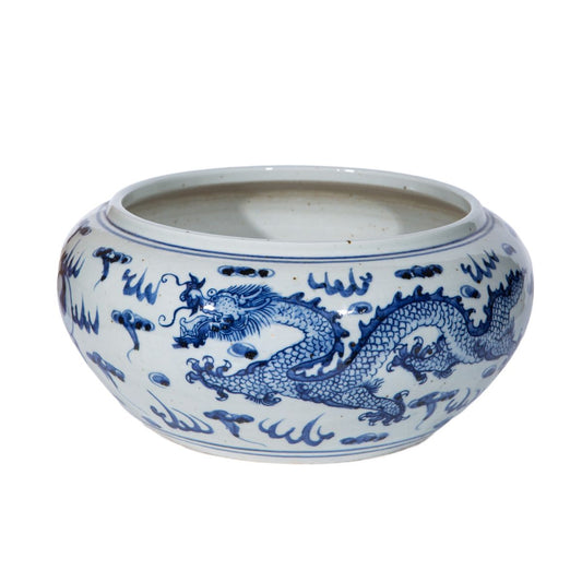 Blue And White Shallow Bowl Dragon Motif Small