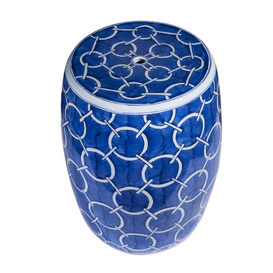 Blue and White Indigo Blue Circle Garden Stool