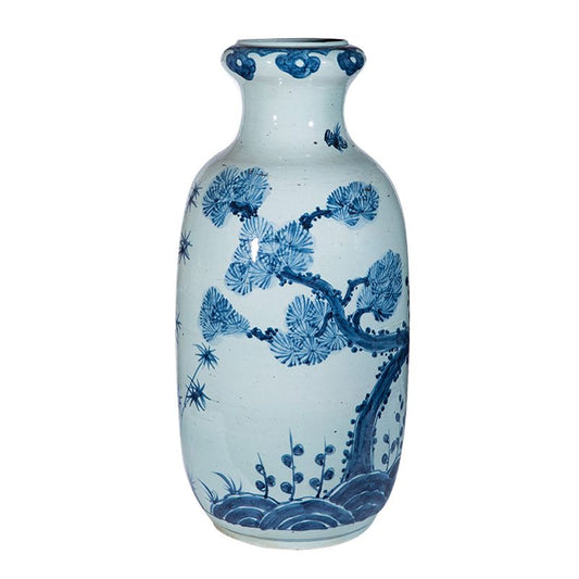 Blue White Pine Leaf Tall Vase -