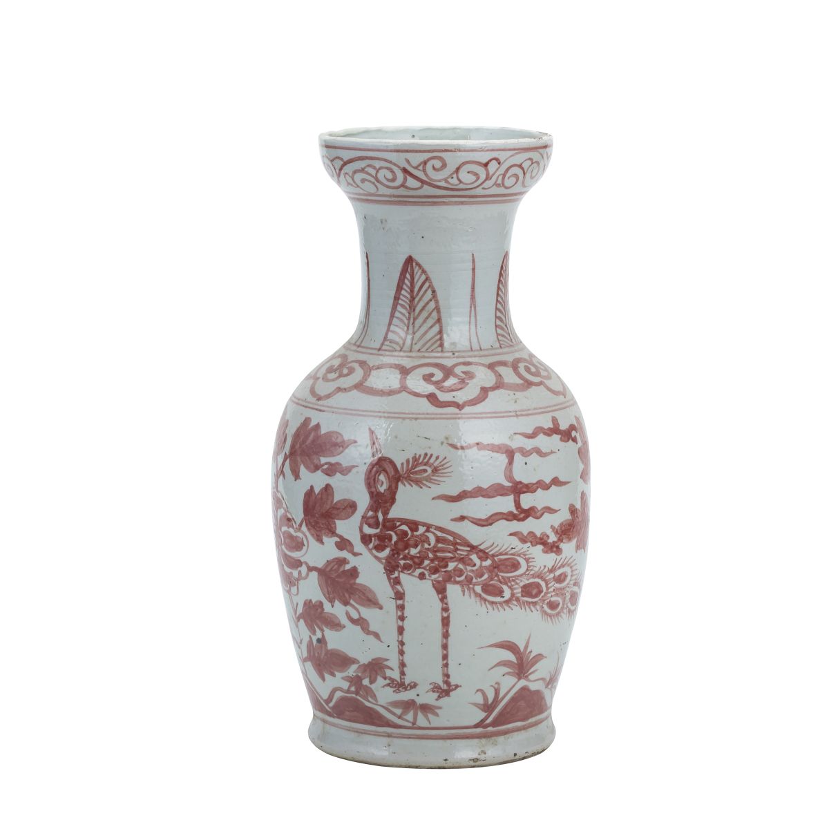 Coral Red Bird Porcelain Vase With Dish-shaped Mouth