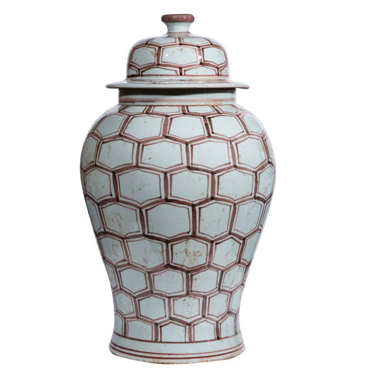 Copper Red Honeycomb Porcelain Temple Jar 18"