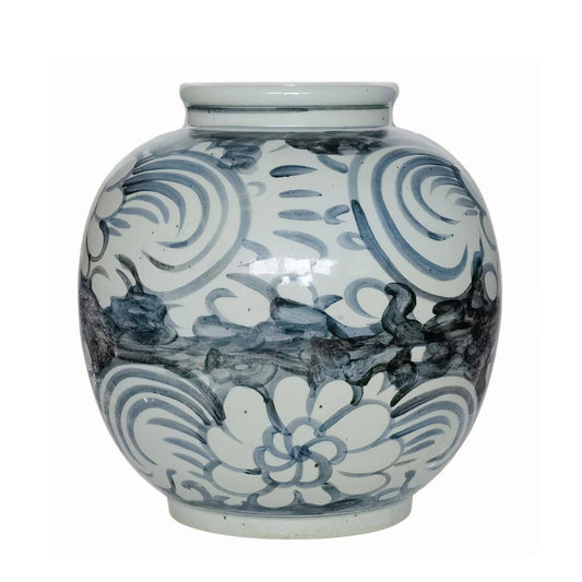 Blue & White Sea Flower Porcelain Kiwi Pot