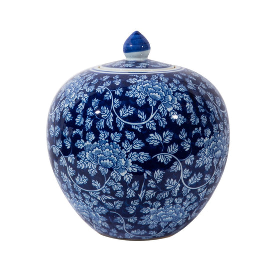 Blue Peony Vine Porcelain Melon Jar