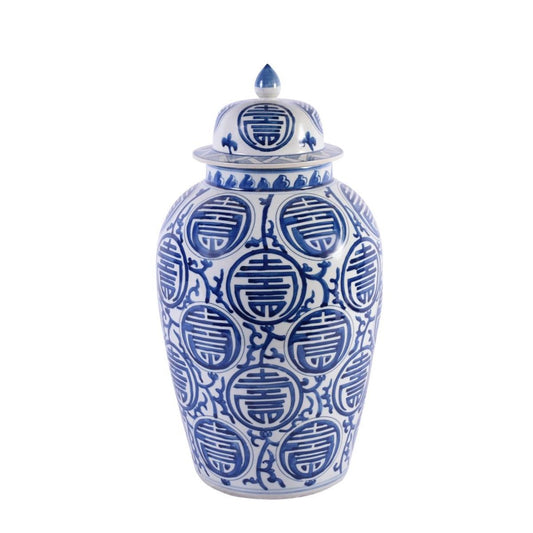 Blue and White Longevity Heaven Temple Jar 21"