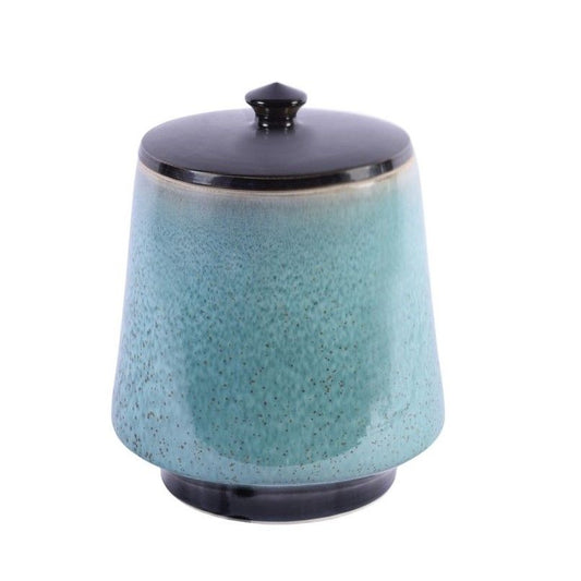 Reaction Glaze Crackled Blue Lidded Porcelain Jar 12"