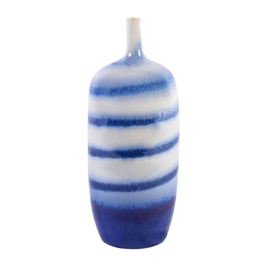 Blue & White Horizontal Stripped Vase - Large