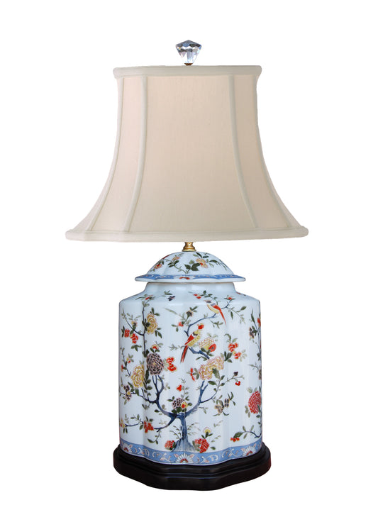 Chinese Porcelain Scallop Ginger Jar Table Lamp Bird Floral Motif 27"